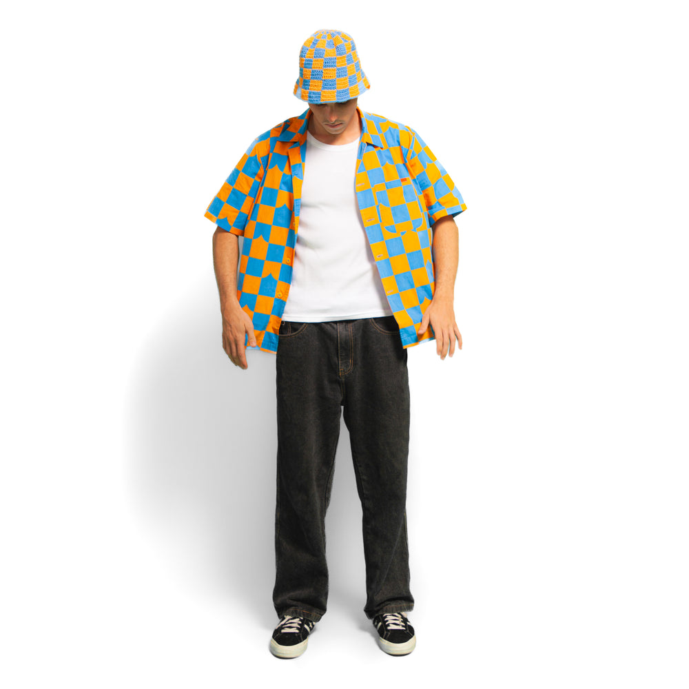 Crochet Bucket Hat Blue/Orange